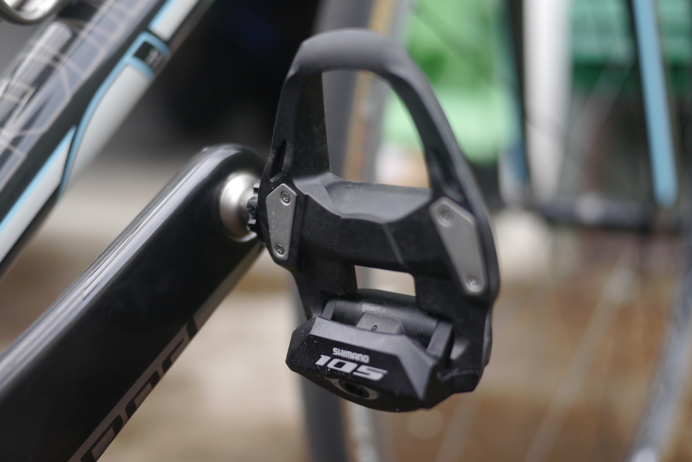 Shimano 105 road bike pedals detail shot